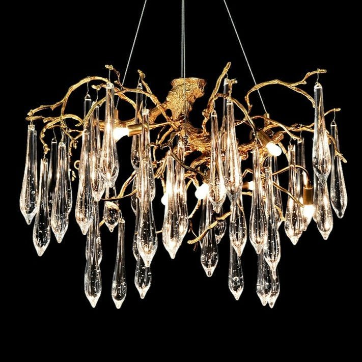 Branch Crystal Drops Chandelier in French Style with Copper Gold Finish for Dining and Living Room Ceiling - Zelno Lighting