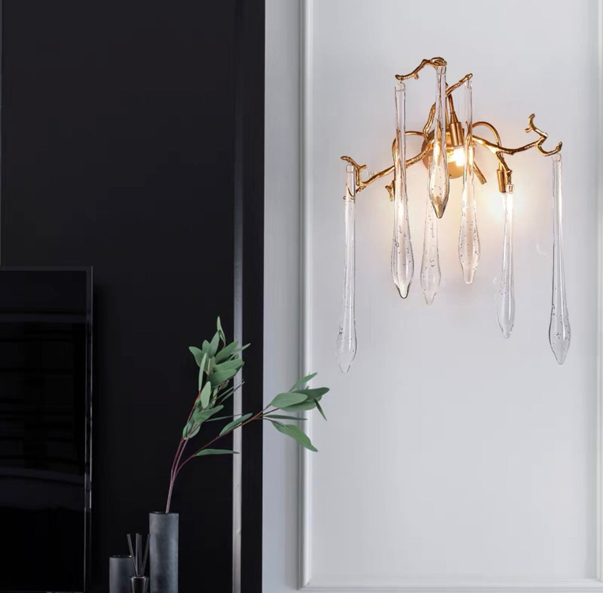 Branch Crystal Drops Chandelier in French Style with Copper Gold Finish for Dining and Living Room Ceiling - Zelno Lighting