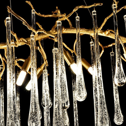 Branch Crystal Drops Chandelier in French Style with Copper Gold Finish for Dining and Living Room Ceiling - Zelno Lighting