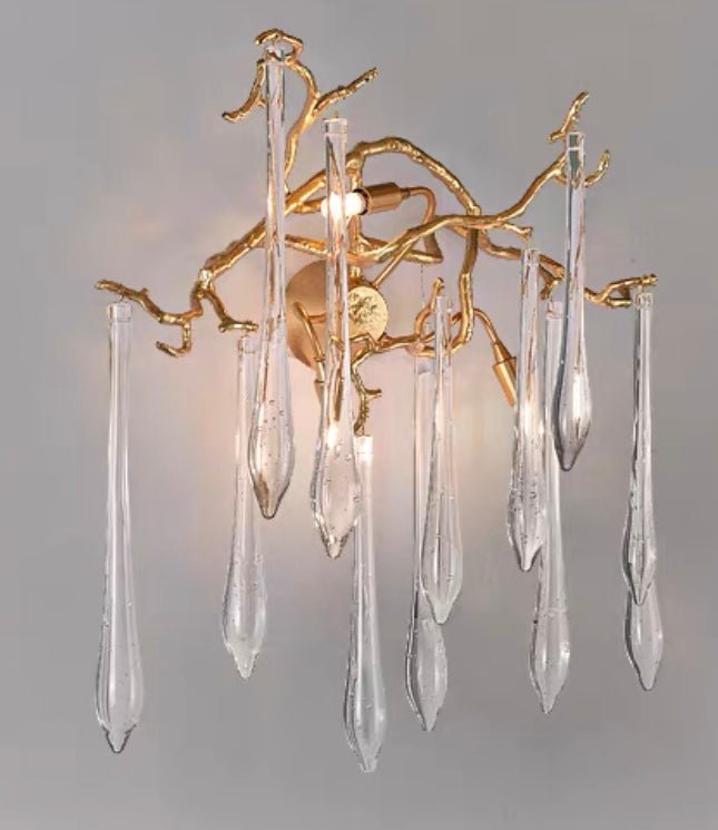 Branch Crystal Drops Chandelier in French Style with Copper Gold Finish for Dining and Living Room Ceiling - Zelno Lighting