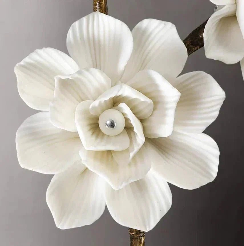 Brass and Ceramic Flower Art Chandelier Post Modern Light Luxury Style for Living and Dining Areas - Zelno Lighting