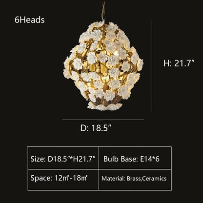 Brass and Ceramic Flower Art Chandelier Post Modern Light Luxury Style for Living and Dining Areas - Zelno Lighting