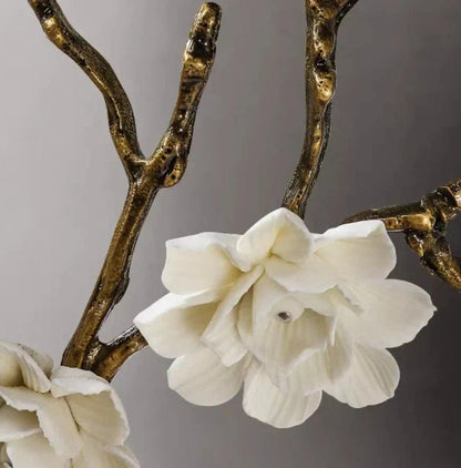 Brass and Ceramic Flower Art Chandelier Post Modern Light Luxury Style for Living and Dining Areas - Zelno Lighting