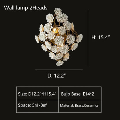 Brass and Ceramic Flower Art Chandelier Post Modern Light Luxury Style for Living and Dining Areas - Zelno Lighting