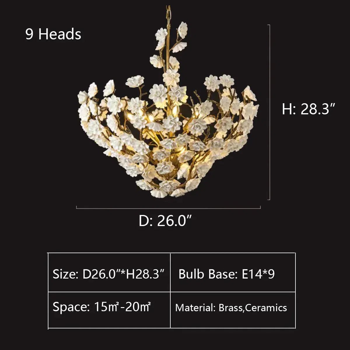 Brass and Ceramic Flower Art Chandelier Post Modern Light Luxury Style for Living and Dining Areas - Zelno Lighting