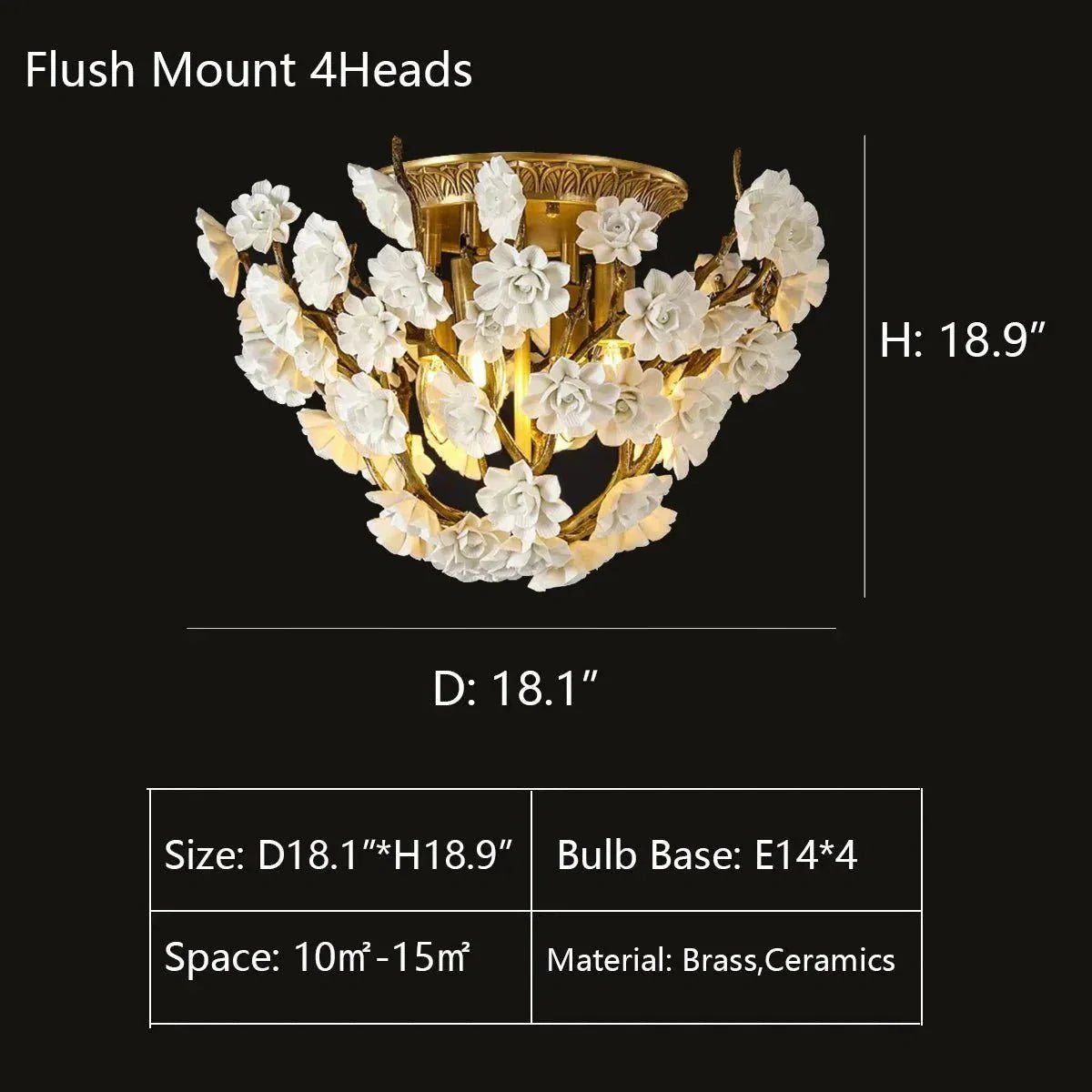 Brass and Ceramic Flower Art Chandelier Post Modern Light Luxury Style for Living and Dining Areas - Zelno Lighting