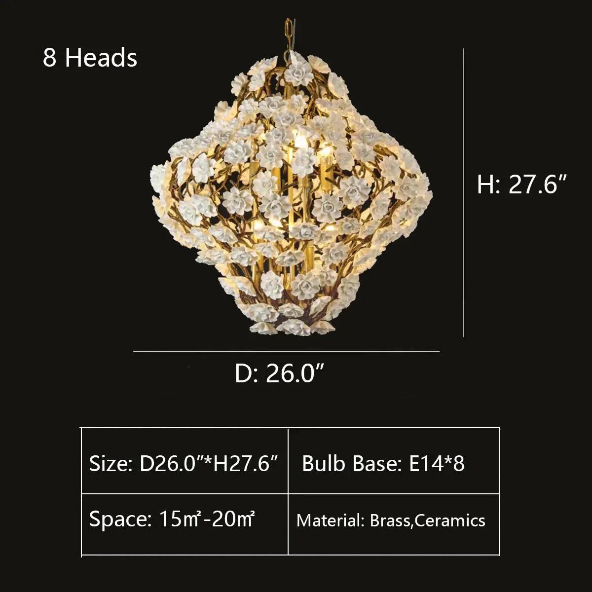 Brass and Ceramic Flower Art Chandelier Post Modern Light Luxury Style for Living and Dining Areas - Zelno Lighting