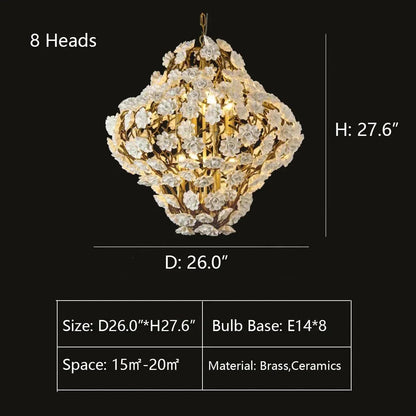 Brass and Ceramic Flower Art Chandelier Post Modern Light Luxury Style for Living and Dining Areas - Zelno Lighting