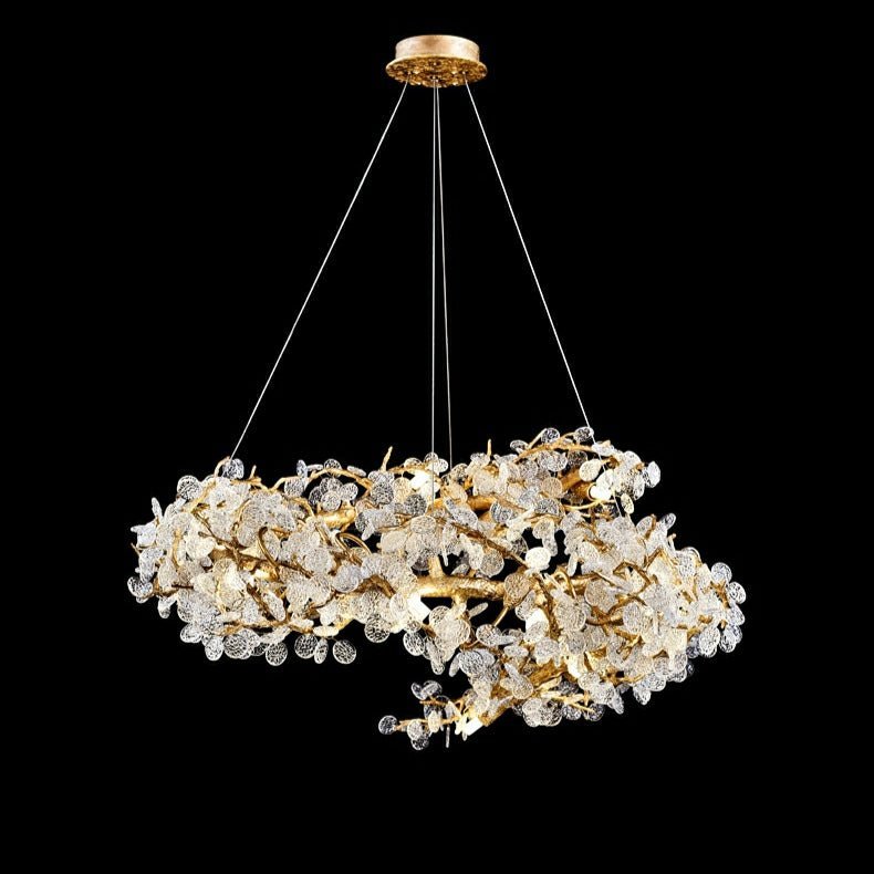Brass Branch Chandelier with Crystal Leaf Accents Elegant Style for Living or Bedroom Decor - Zelno Lighting