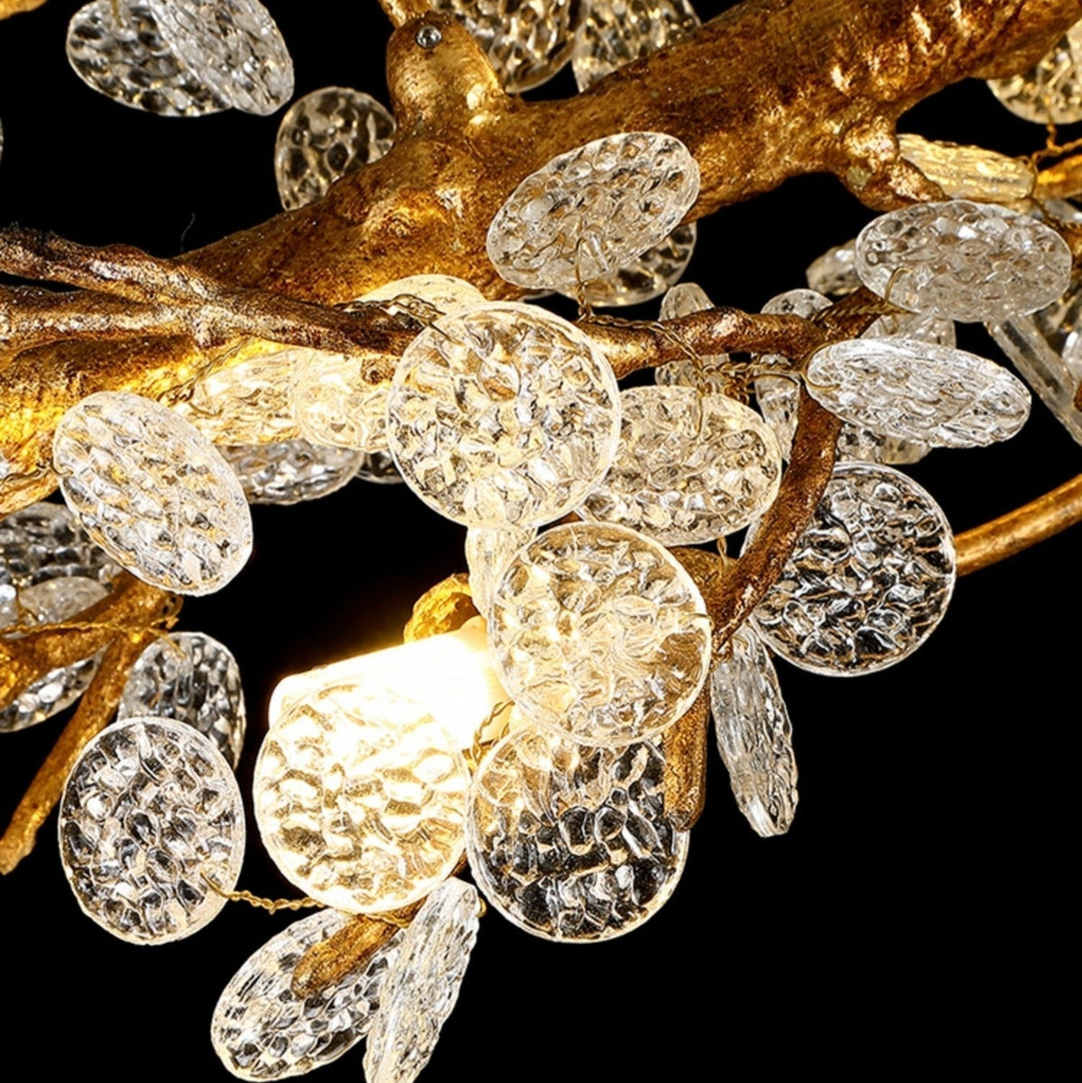 Brass Branch Chandelier with Crystal Leaf Accents Elegant Style for Living or Bedroom Decor - Zelno Lighting