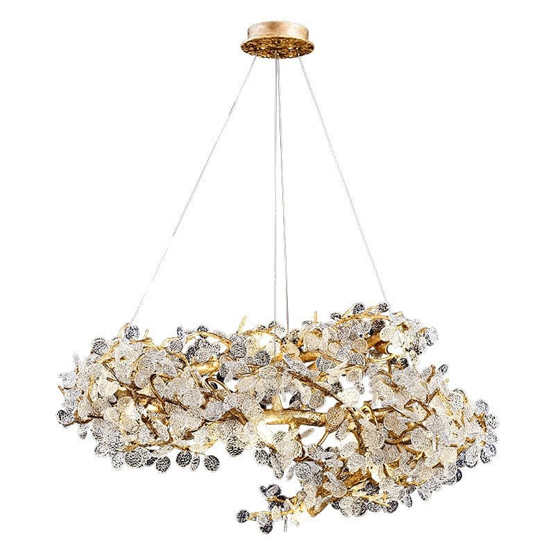 Brass Branch Chandelier with Crystal Leaf Accents Elegant Style for Living or Bedroom Decor - Zelno Lighting