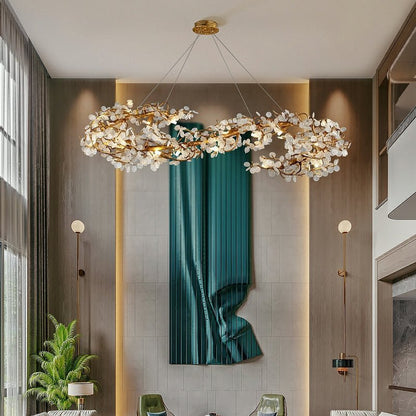 Brass Branch Chandelier with Crystal Leaf Accents Elegant Style for Living or Bedroom Decor - Zelno Lighting