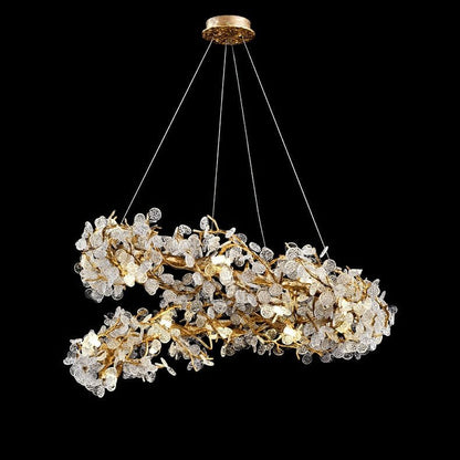 Brass Branch Chandelier with Crystal Leaf Accents Elegant Style for Living or Bedroom Decor - Zelno Lighting