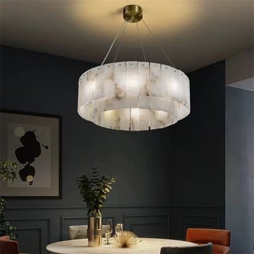 Brendra Alabaster 2-Tier Round Chandelier - Zelno Lighting