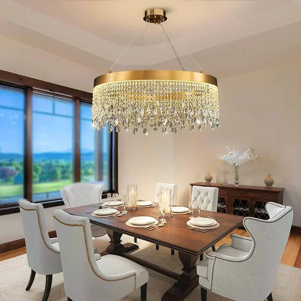 Brushed Gold Modern LED Crystal Light Fixtures - Zelno Lighting