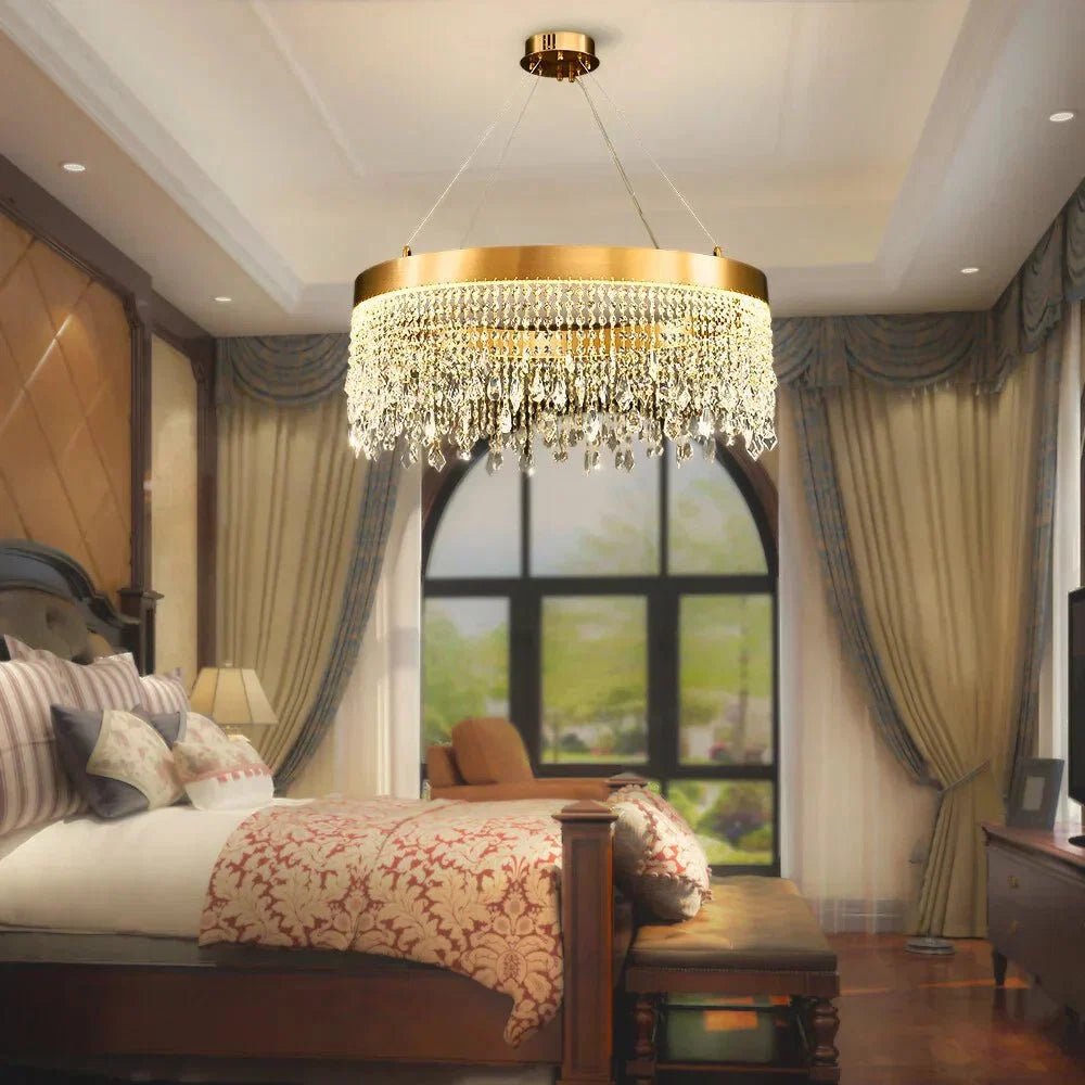 Brushed Gold Modern LED Crystal Light Fixtures - Zelno Lighting