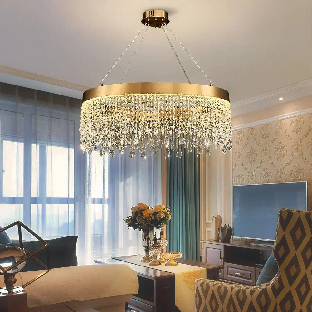 Brushed Gold Modern LED Crystal Light Fixtures - Zelno Lighting