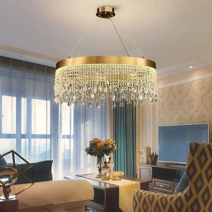 Brushed Gold Modern LED Crystal Light Fixtures - Zelno Lighting