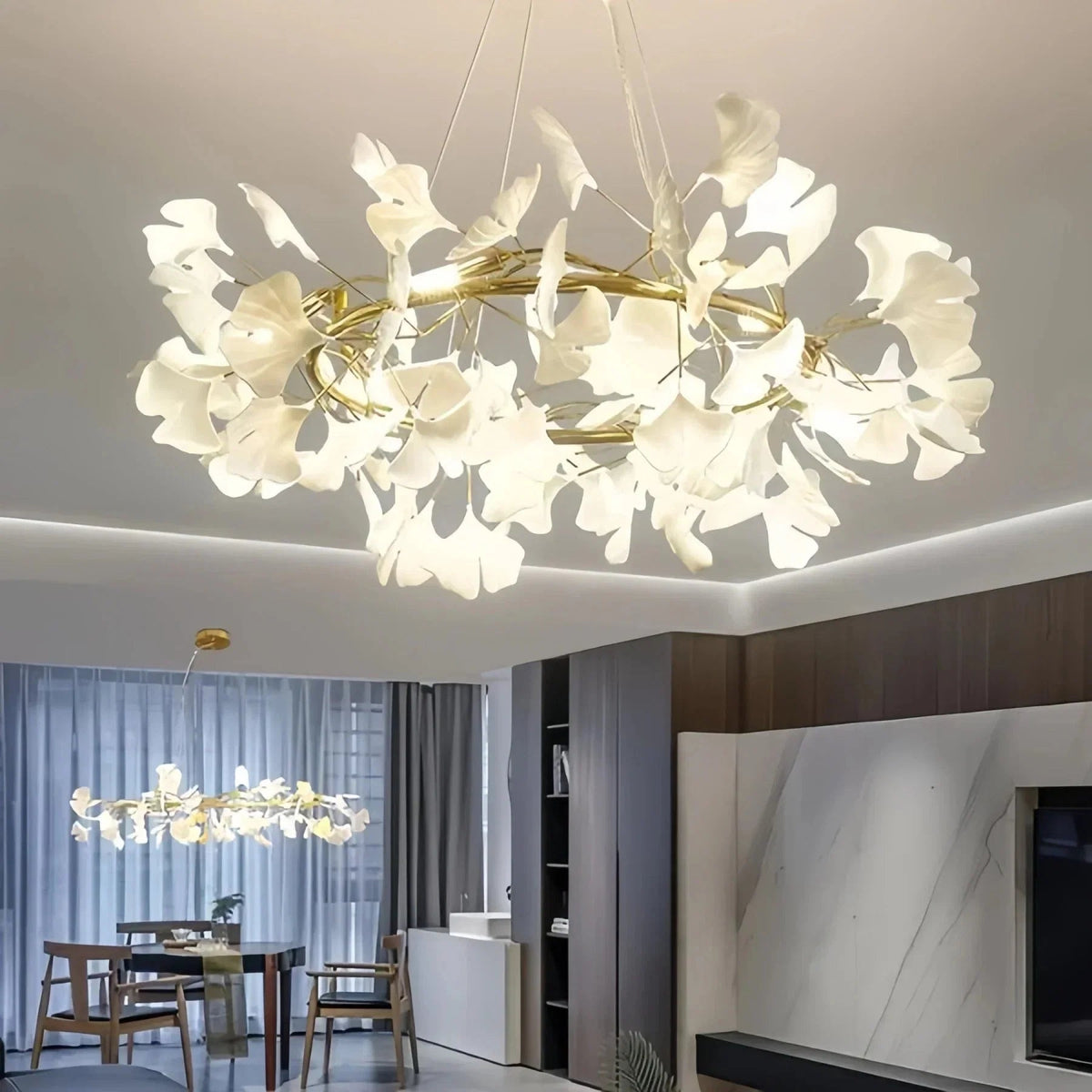 BU Ginkgo Ceramic Circle Chandelier - Zelno Lighting