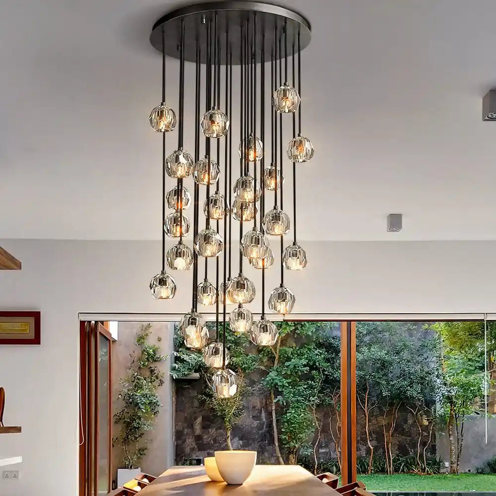 Bulle Cristal Round Cluster Chandelier 30" - Zelno Lighting