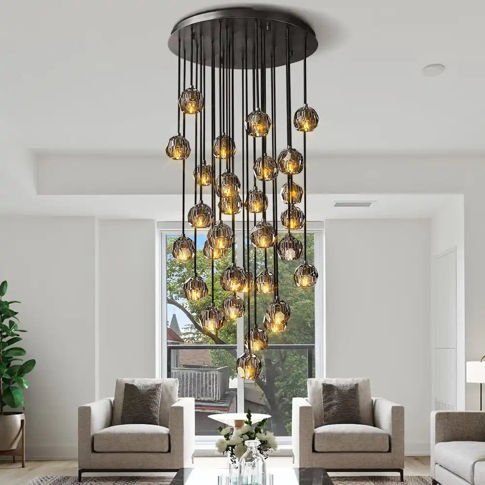 Bulle Cristal Round Cluster Chandelier 30" - Zelno Lighting