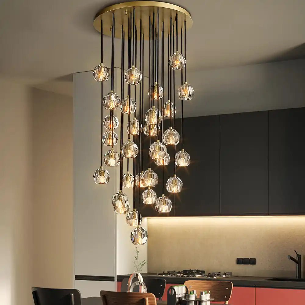 Bulle Cristal Round Cluster Chandelier 30" - Zelno Lighting