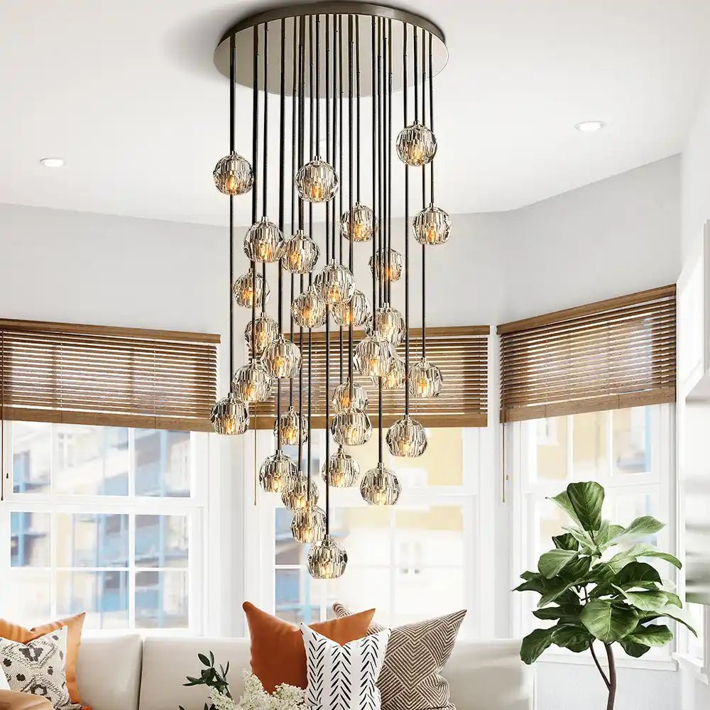 Bulle Cristal Round Cluster Chandelier 30" - Zelno Lighting
