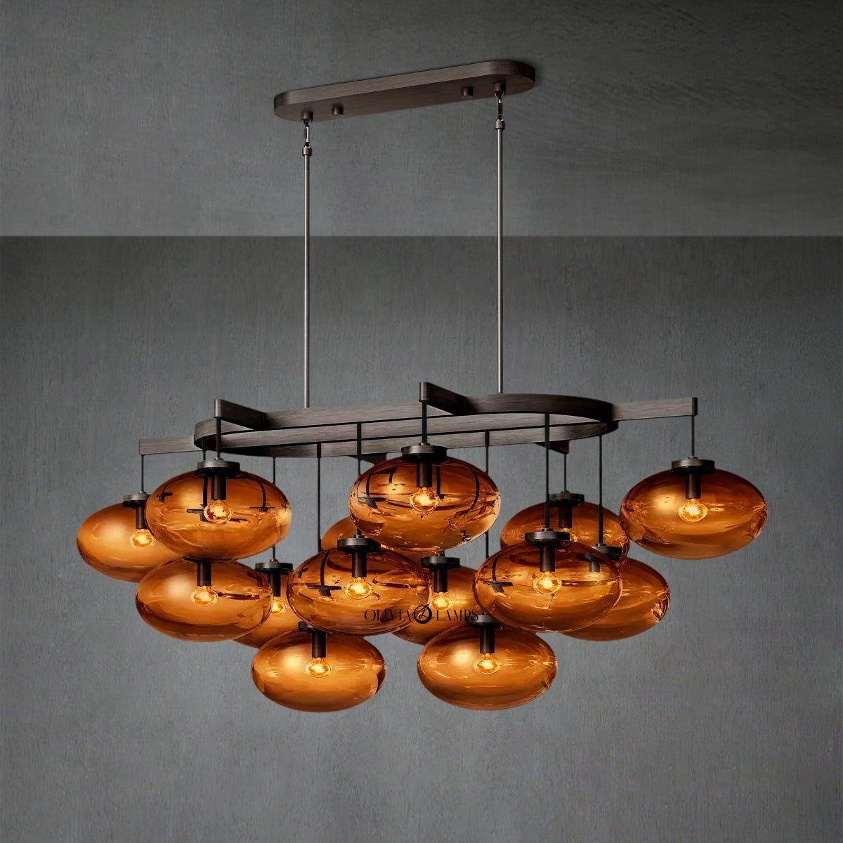 Cabrlet Smoke Glass Linear Chandelier 54" - Zelno Lighting