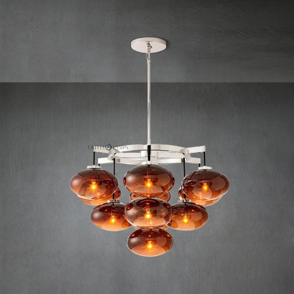 Cabrlet Smoke Glass Round Chandelier 36" - Zelno Lighting