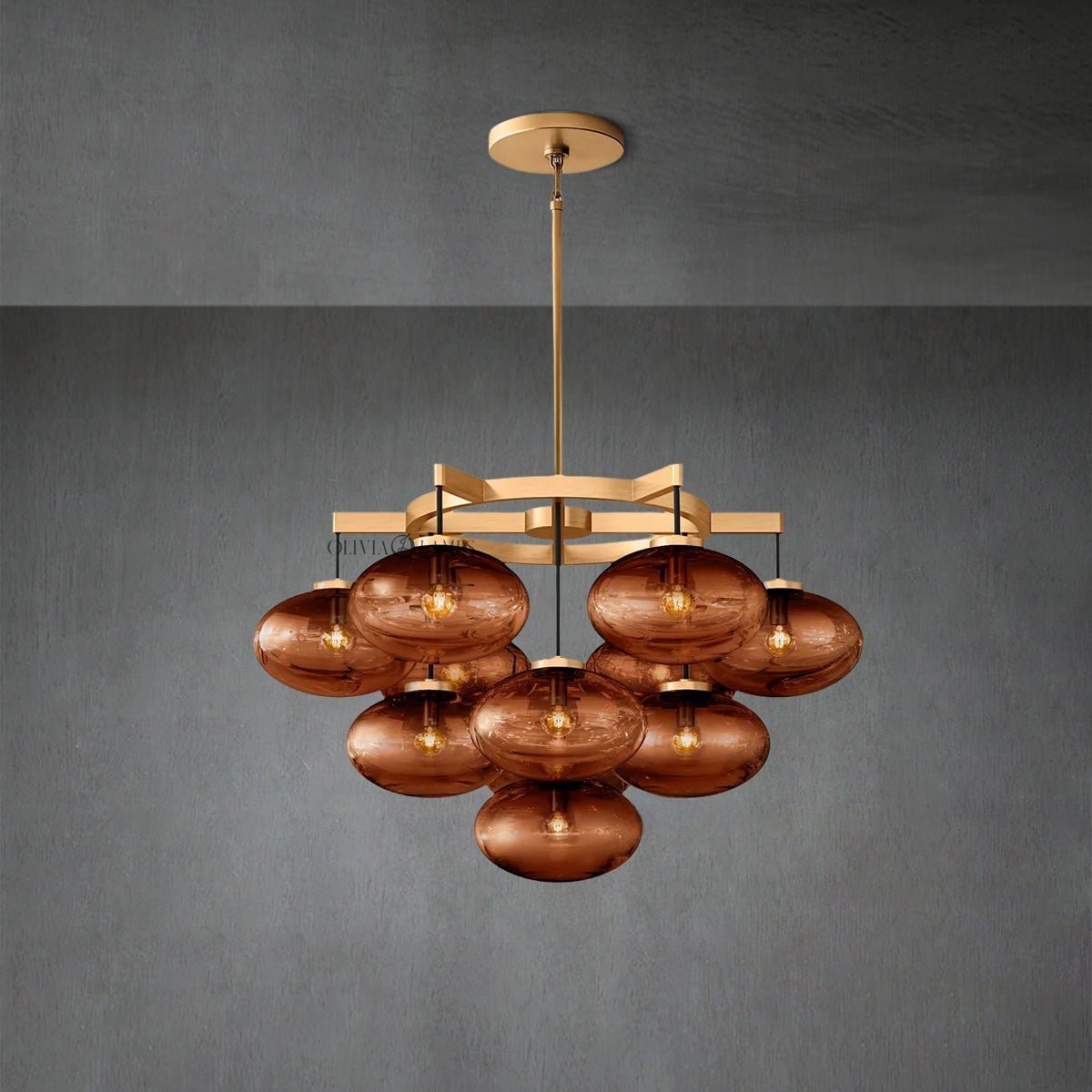 Cabrlet Smoke Glass Round Chandelier 36" - Zelno Lighting