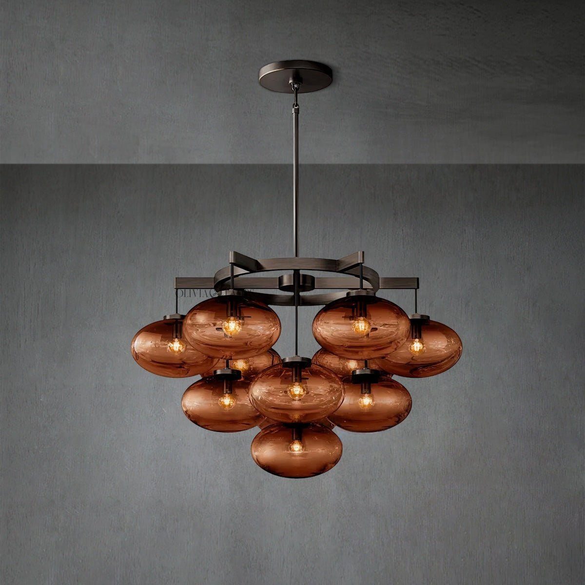 Cabrlet Smoke Glass Round Chandelier 36" - Zelno Lighting