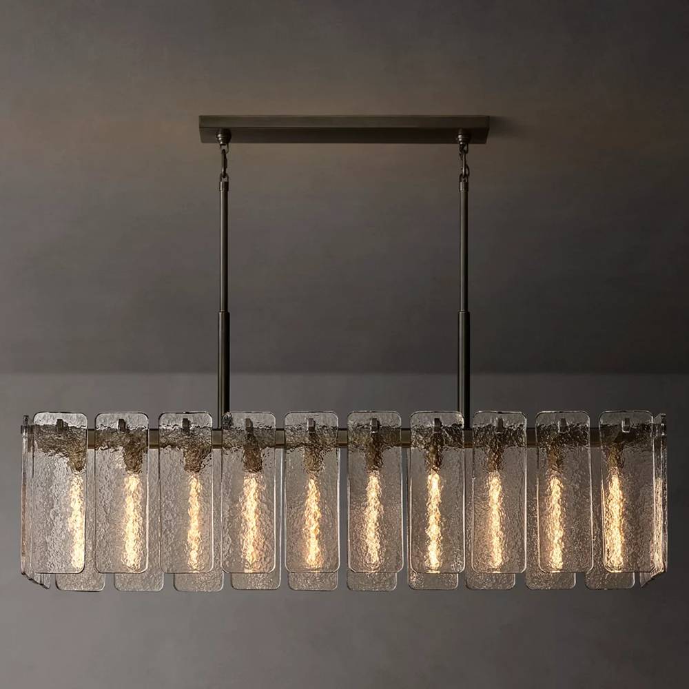 Calamette Striated Glass Rectangular Chandelier 60" - Zelno