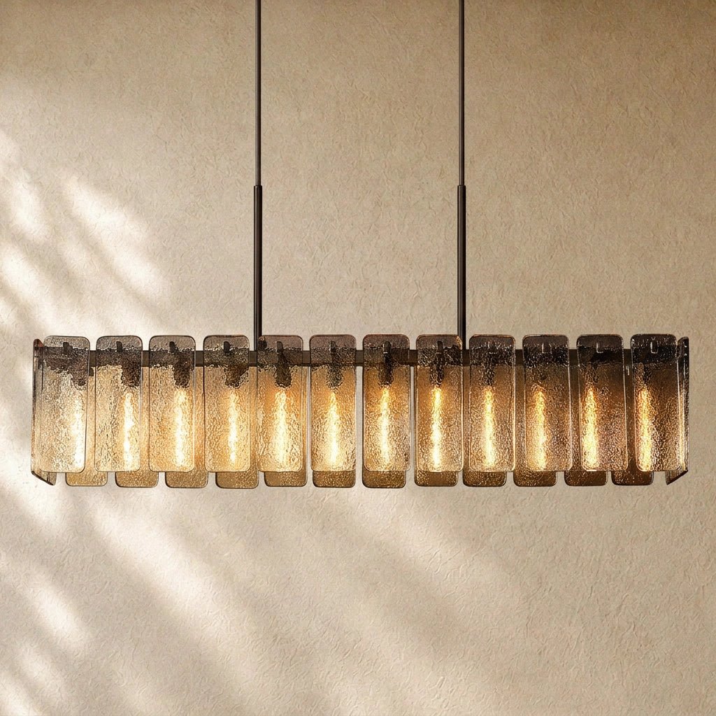 Calamette Striated Glass Rectangular Chandelier 60" - Zelno