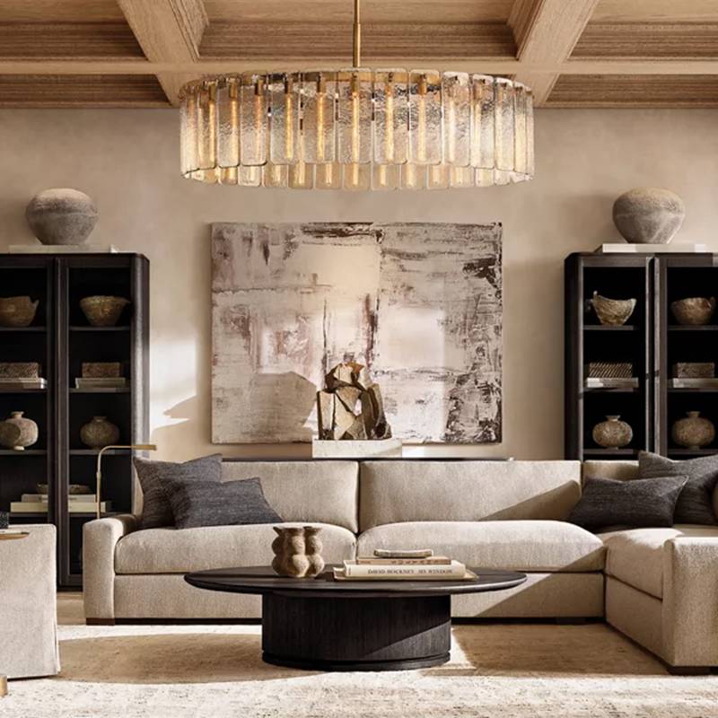 Calamette Striated Glass Round Chandelier 36" - Zelno