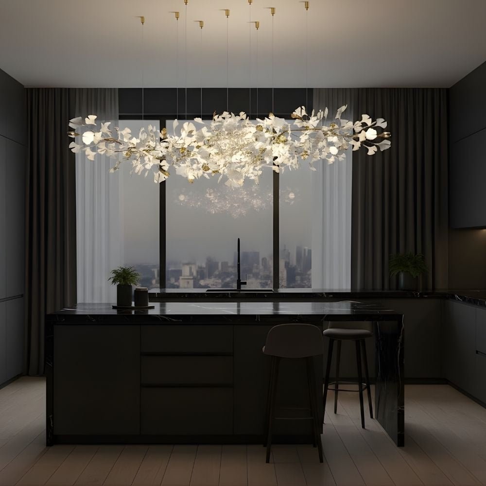 Calla Ginko Leaf Linear Chandelier - Zelno Lighting