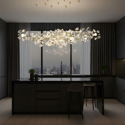 Calla Ginko Leaf Linear Chandelier - Zelno Lighting