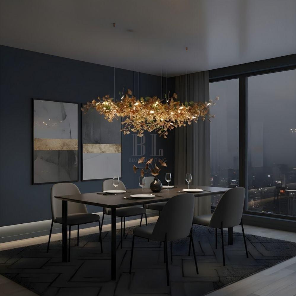 Calla Ginko Leaf Linear Chandelier - Zelno Lighting