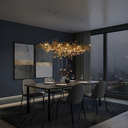 Calla Ginko Leaf Linear Chandelier - Zelno Lighting