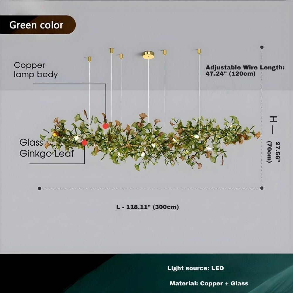 Calla Ginko Leaf Linear Chandelier - Zelno Lighting