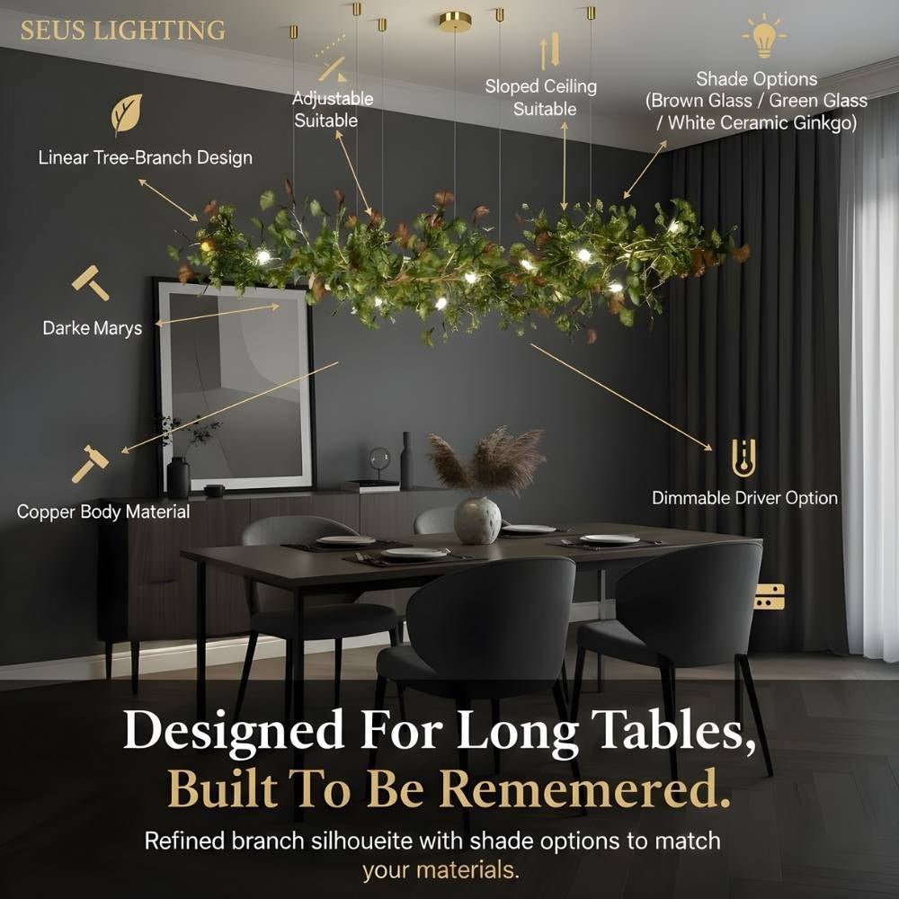 Calla Ginko Leaf Linear Chandelier - Zelno Lighting