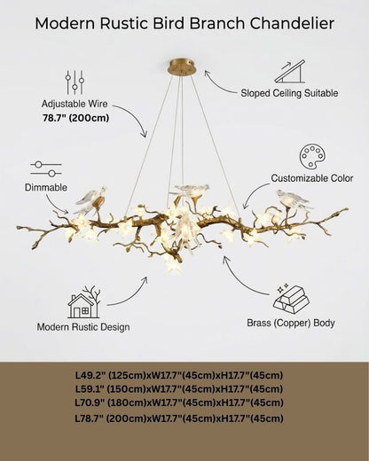 Calyx Bird Branch Chandelier for Dining Room - Zelno Lighting
