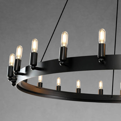 camafz Vintage Filament Two-Tier Round Chandelier 38" - Zelno