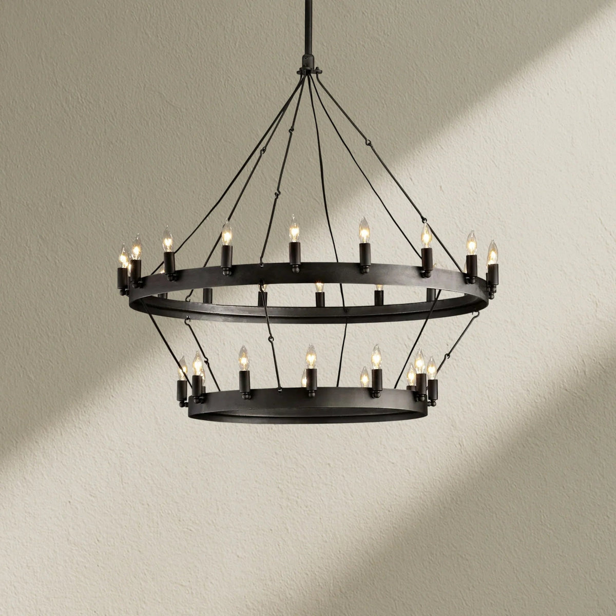 camafz Vintage Filament Two-Tier Round Chandelier 38" - Zelno