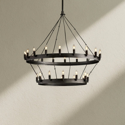 camafz Vintage Filament Two-Tier Round Chandelier 38" - Zelno