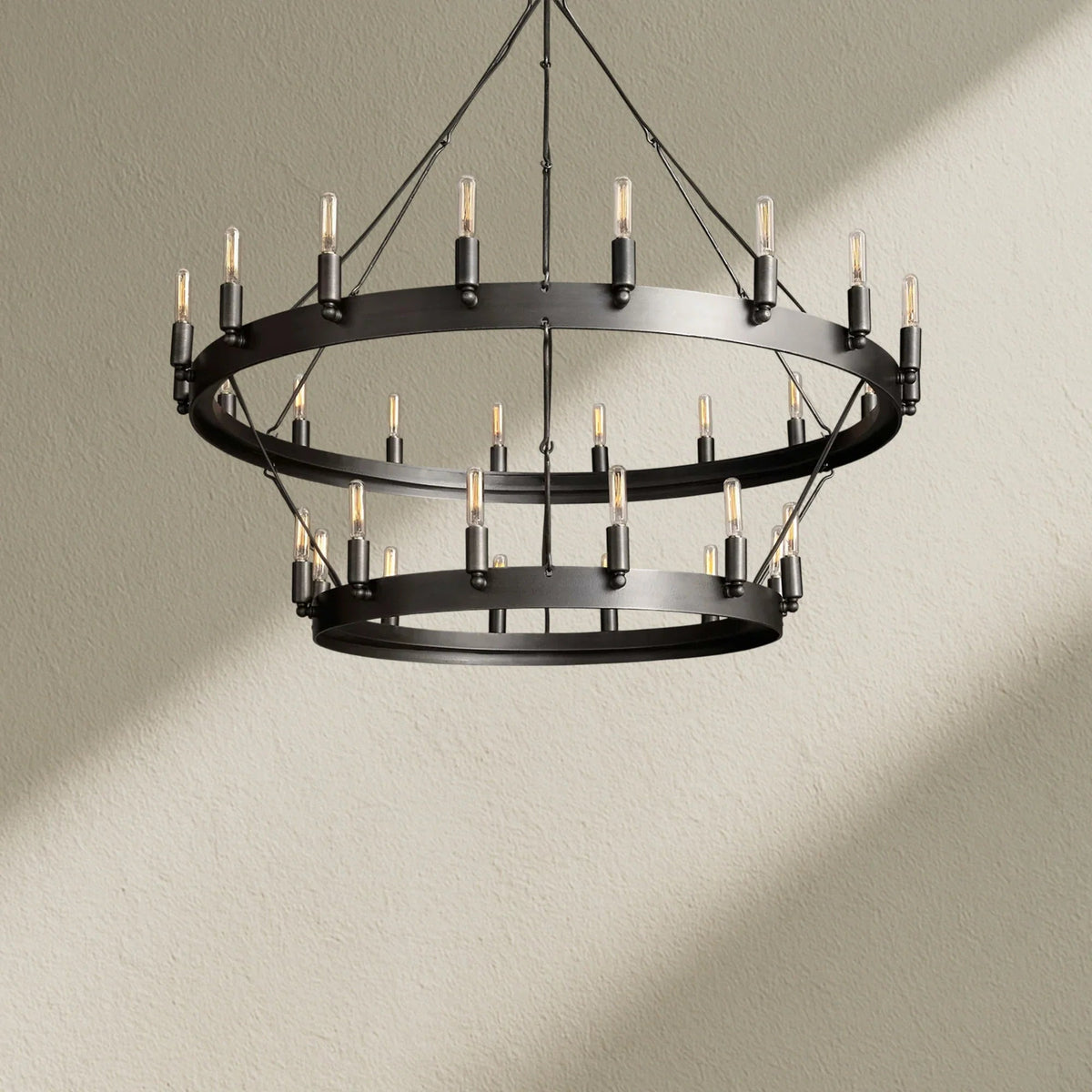 camafz Vintage Filament Two-Tier Round Chandelier 38" - Zelno
