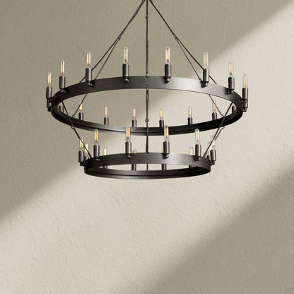 camafz Vintage Filament Two-Tier Round Chandelier 38" - Zelno