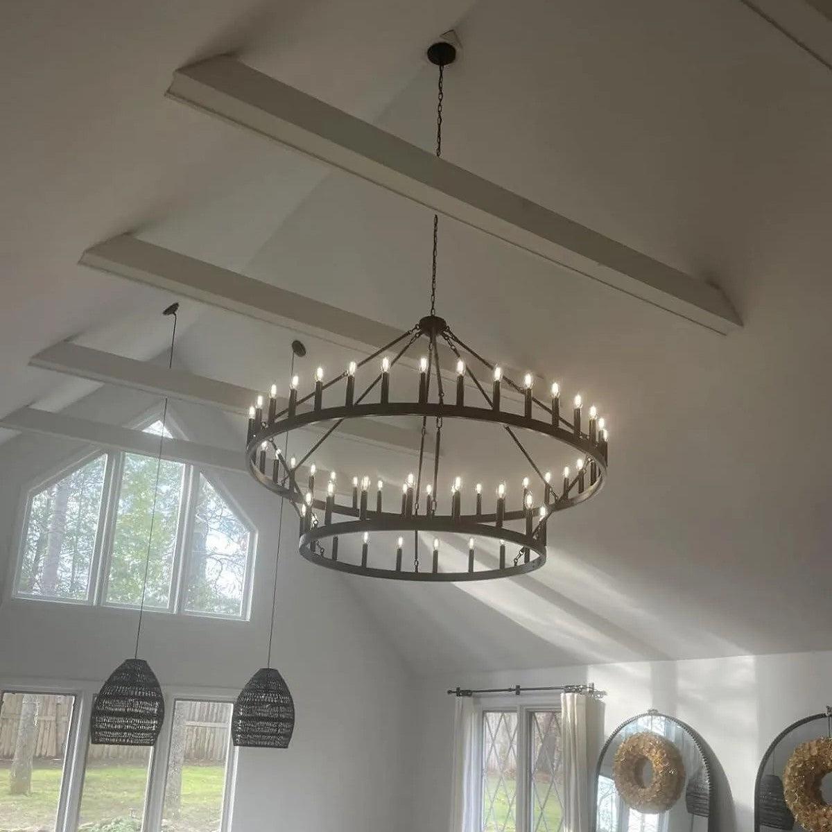 camafz Vintage Filament Two-Tier Round Chandelier 38" - Zelno