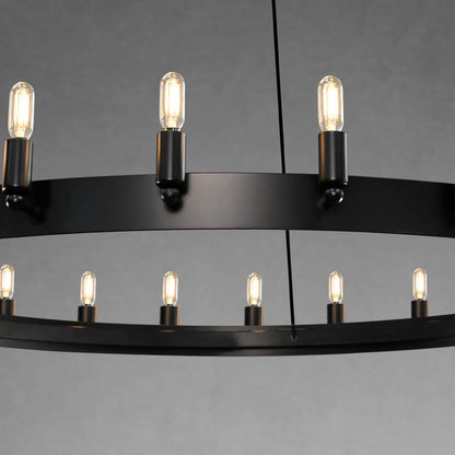 camafz Vintage Filament Two-Tier Round Chandelier 38" - Zelno
