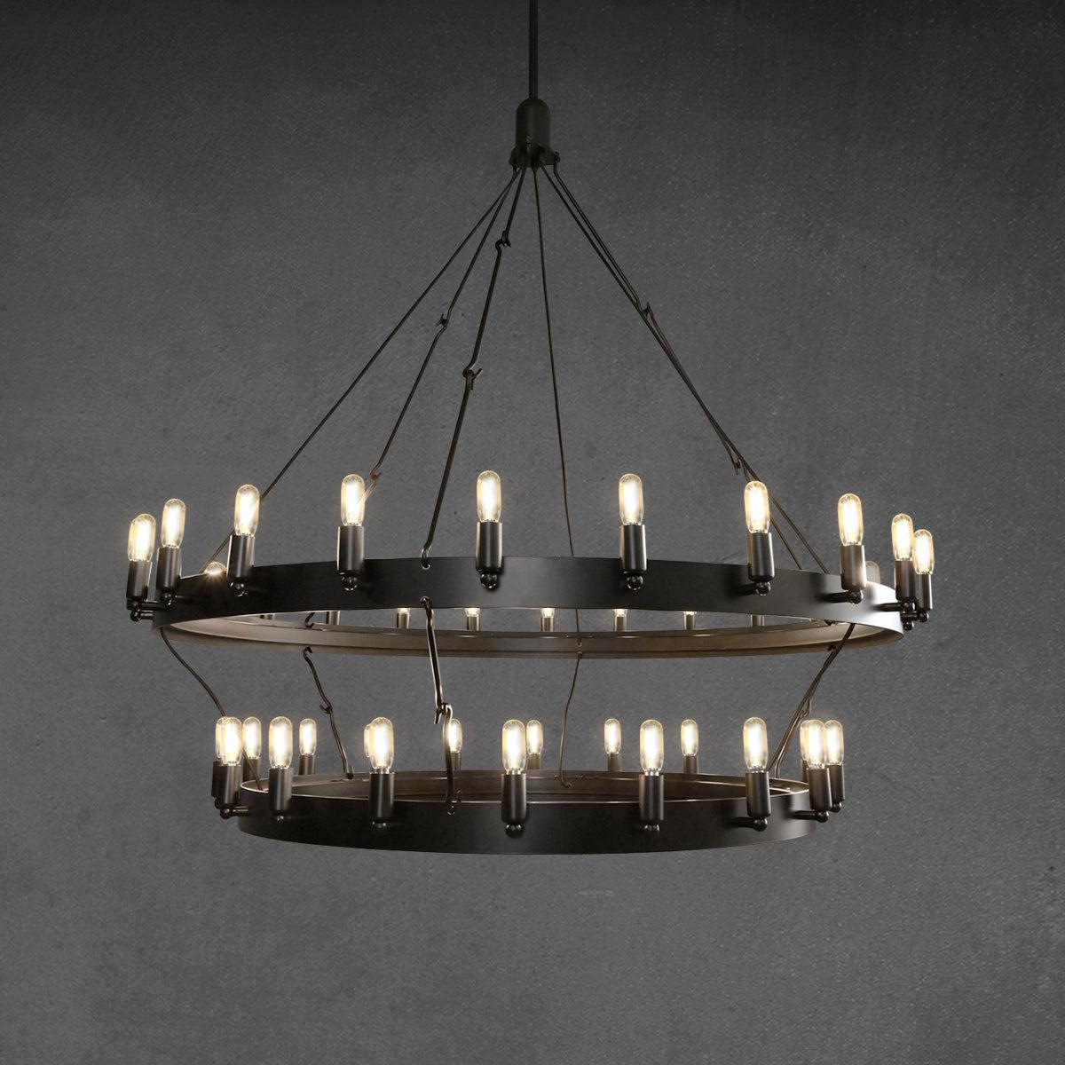 camafz Vintage Filament Two-Tier Round Chandelier 38" - Zelno