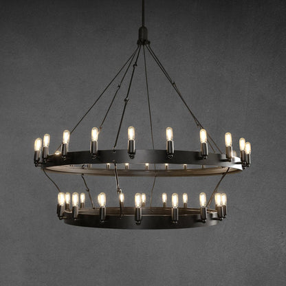 camafz Vintage Filament Two-Tier Round Chandelier 38" - Zelno